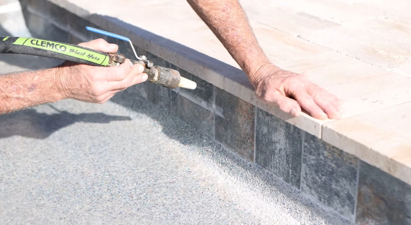 Professional pool tile cleaning and calcium scale removal service